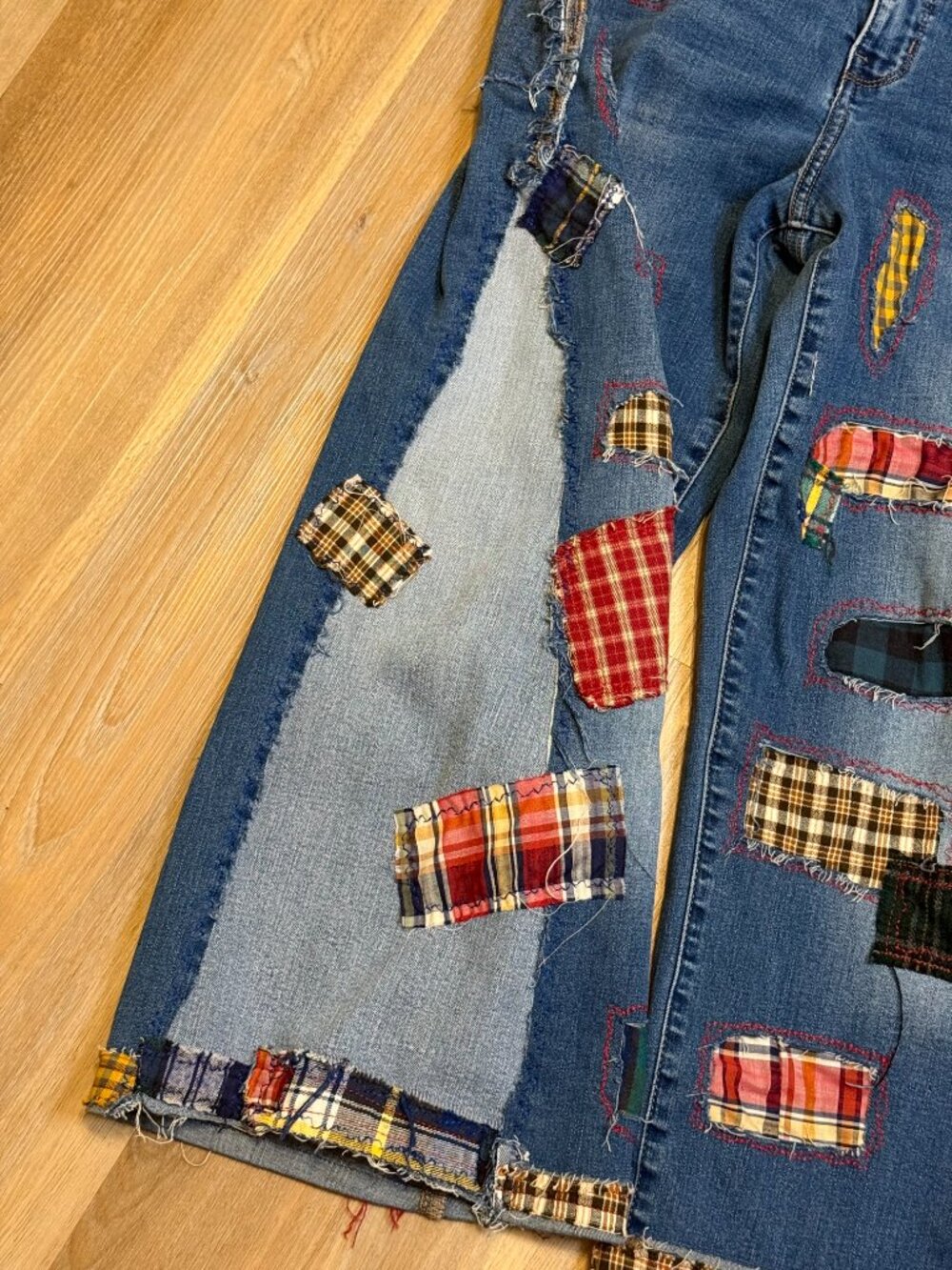 Upcycled Patchwork Jeans | Wide Leg Patched Denim | Visible Mending Art - Picture 10 of 11